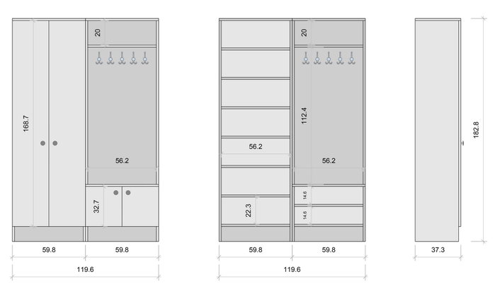 Hanah Home M11 - 1567 Recibidor estilo escandinavo con almacenamiento, cajón, estantes y perchero, Blanco, 119.6x182.8 cm